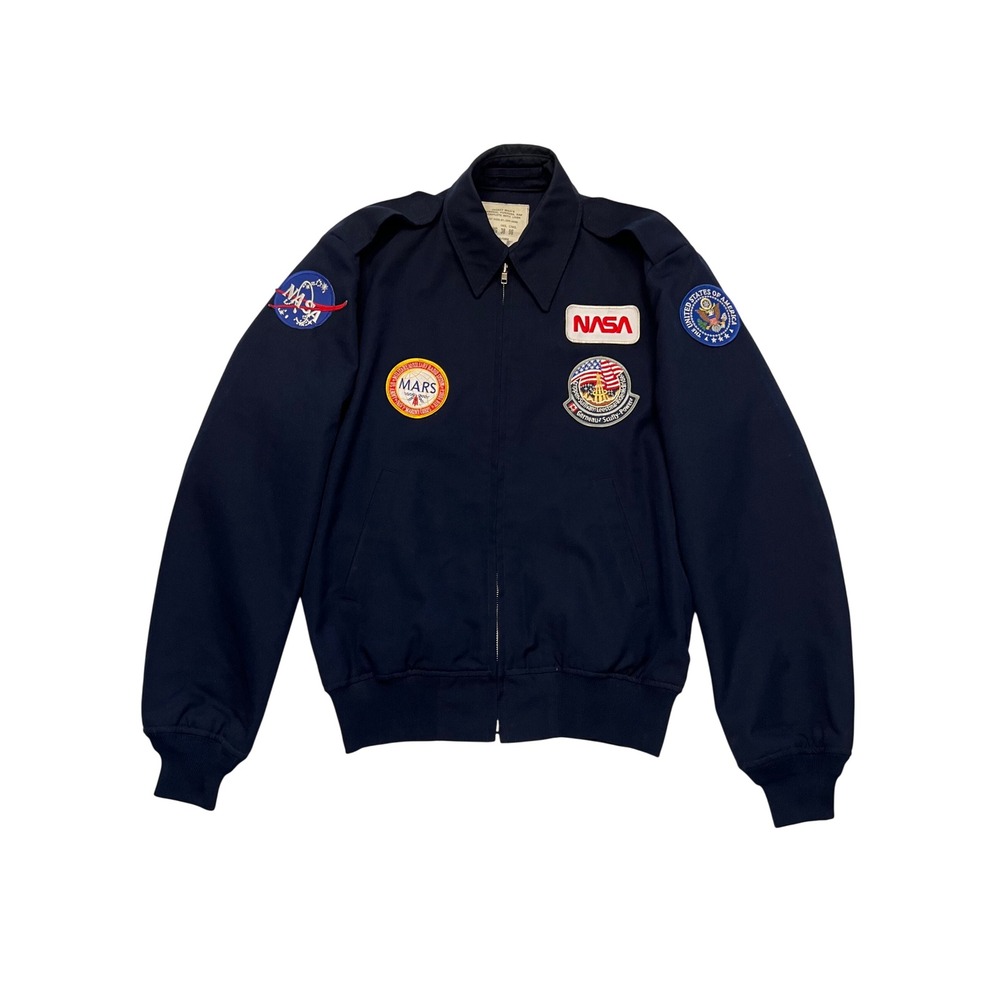 Vintage 90s British RAF Navy Blue Military Bomber Jacket NASA Space Patches M